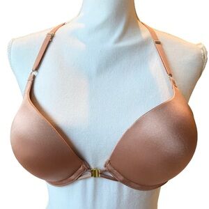 La Senza Hello Sugar Plunge Bra Size 34C Taupe Front Clasp Caged Strappy Back